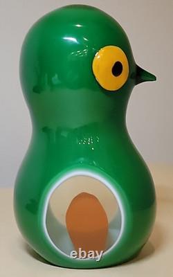 Vintage Murano GREEN BIRD Orange Sommerso Italian Glass Paperweight Sculpture