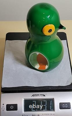 Vintage Murano GREEN BIRD Orange Sommerso Italian Glass Paperweight Sculpture