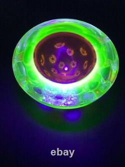 Vintage Murano Galliano FERRO millebolle dimpled divot uranium glass geode bowl