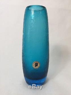 Vintage Murano Galliano Ferro Art Glass Aqua Blue Vase, 8 1/4 Tall x 3 Widest
