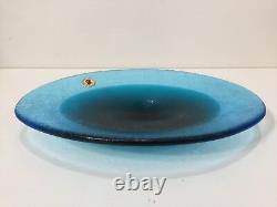 Vintage Murano Galliano Ferro Italy 2 Tone Aqua Blue Art Glass Oval Dish Plate