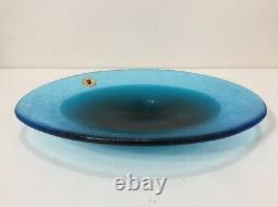 Vintage Murano Galliano Ferro Italy 2 Tone Aqua Blue Art Glass Oval Dish Plate