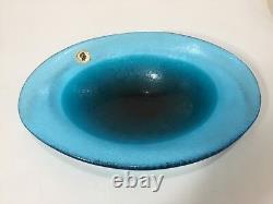 Vintage Murano Galliano Ferro Italy 2 Tone Aqua Blue Art Glass Oval Dish Plate