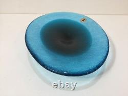 Vintage Murano Galliano Ferro Italy 2 Tone Aqua Blue Art Glass Oval Dish Plate