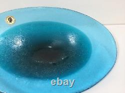 Vintage Murano Galliano Ferro Italy 2 Tone Aqua Blue Art Glass Oval Dish Plate