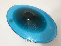 Vintage Murano Galliano Ferro Italy 2 Tone Aqua Blue Art Glass Oval Dish Plate