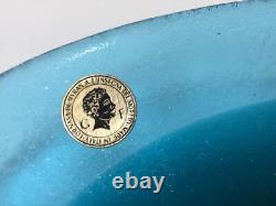 Vintage Murano Galliano Ferro Italy 2 Tone Aqua Blue Art Glass Oval Dish Plate