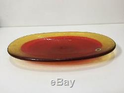 Vintage Murano Galliano Ferro Italy 2 Tone Orange Art Glass Oval Dish Plate