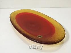 Vintage Murano Galliano Ferro Italy 2 Tone Orange Art Glass Oval Dish Plate