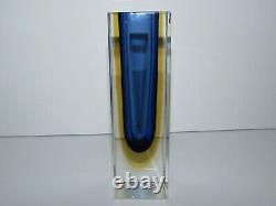 Vintage Murano Geometric Faceted Sommerso Blue and Yellow Art Glass Vase 489