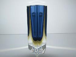 Vintage Murano Geometric Faceted Sommerso Blue and Yellow Art Glass Vase 489