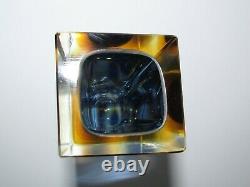 Vintage Murano Geometric Faceted Sommerso Blue and Yellow Art Glass Vase 489