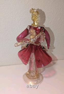 Vintage Murano Glass 10 Venetian Man Goldonian Tambourine Figure Red Gold