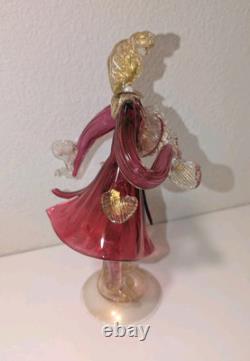Vintage Murano Glass 10 Venetian Man Goldonian Tambourine Figure Red Gold