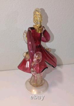 Vintage Murano Glass 10 Venetian Man Goldonian Tambourine Figure Red Gold