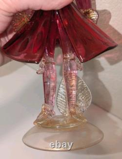 Vintage Murano Glass 10 Venetian Man Goldonian Tambourine Figure Red Gold