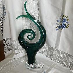 Vintage Murano Glass 13.5 Abstract Sculpture on Glass Base in Blue Green Mauve