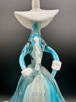 Vintage Murano Glass 13 Lady Sculpture Turquoise With Opalescent, White