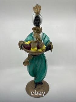 Vintage Murano Glass 14 Figure Black Moroccan Man Turban Fruit Bowl Turquoise