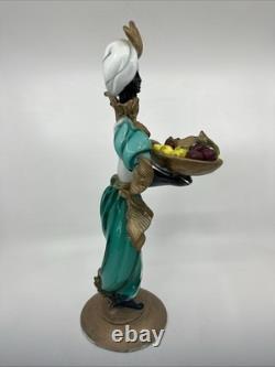 Vintage Murano Glass 14 Figure Black Moroccan Man Turban Fruit Bowl Turquoise