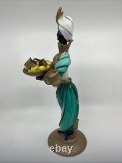 Vintage Murano Glass 14 Figure Black Moroccan Man Turban Fruit Bowl Turquoise