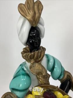 Vintage Murano Glass 14 Figure Black Moroccan Man Turban Fruit Bowl Turquoise
