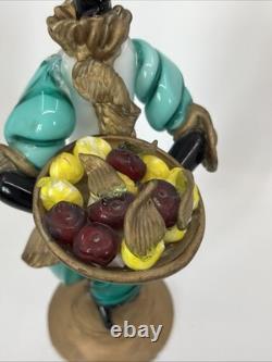 Vintage Murano Glass 14 Figure Black Moroccan Man Turban Fruit Bowl Turquoise