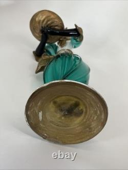 Vintage Murano Glass 14 Figure Black Moroccan Man Turban Fruit Bowl Turquoise