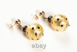 Vintage Murano Glass 24K Gold Foil Earrings With Garnets