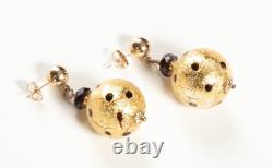 Vintage Murano Glass 24K Gold Foil Earrings With Garnets