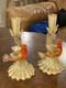 Vintage Murano Glass 24k Gold infused Amber Love Birds Candlesticks