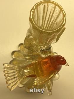 Vintage Murano Glass 24k Gold infused Amber Love Birds Candlesticks