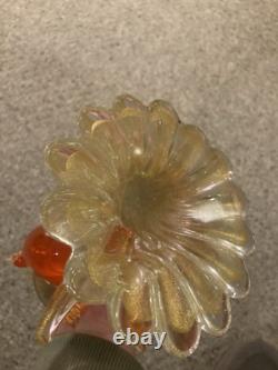 Vintage Murano Glass 24k Gold infused Amber Love Birds Candlesticks