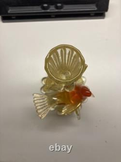 Vintage Murano Glass 24k Gold infused Amber Love Birds Candlesticks