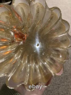 Vintage Murano Glass 24k Gold infused Amber Love Birds Candlesticks