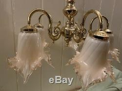 Vintage Murano Glass, 5 Branch Chandelier, Italian Light, Made In Venice