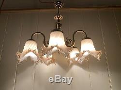 Vintage Murano Glass, 5 Branch Chandelier, Italian Light, Made In Venice