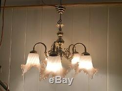 Vintage Murano Glass, 5 Branch Chandelier, Italian Light, Made In Venice