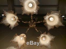 Vintage Murano Glass, 5 Branch Chandelier, Italian Light, Made In Venice