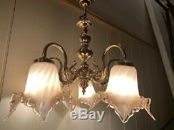 Vintage Murano Glass, 5 Branch Chandelier, Italian Light, Made In Venice