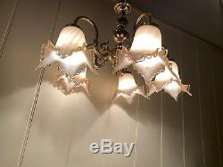 Vintage Murano Glass, 5 Branch Chandelier, Italian Light, Made In Venice