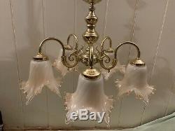 Vintage Murano Glass, 5 Branch Chandelier, Italian Light, Made In Venice