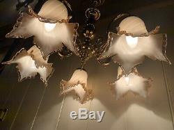 Vintage Murano Glass, 5 Branch Chandelier, Italian Light, Made In Venice