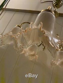Vintage Murano Glass, 5 Branch Chandelier, Italian Light, Made In Venice
