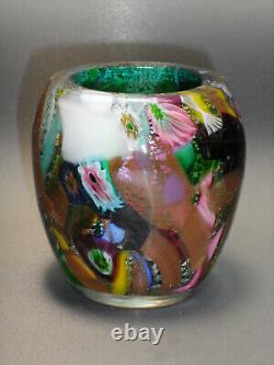 Vintage Murano Glass AVEM Byzantino Tutti Frutti Vase Repaired 2 3/4 0153