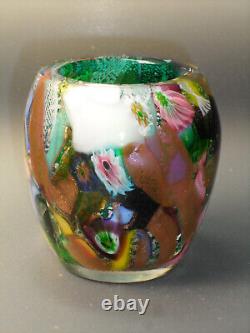 Vintage Murano Glass AVEM Byzantino Tutti Frutti Vase Repaired 2 3/4 0153