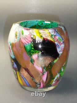 Vintage Murano Glass AVEM Byzantino Tutti Frutti Vase Repaired 2 3/4 0153