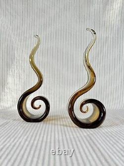 Vintage Murano Glass Amber Swirl Bookends