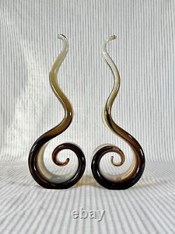 Vintage Murano Glass Amber Swirl Bookends