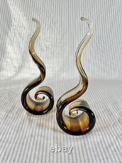 Vintage Murano Glass Amber Swirl Bookends